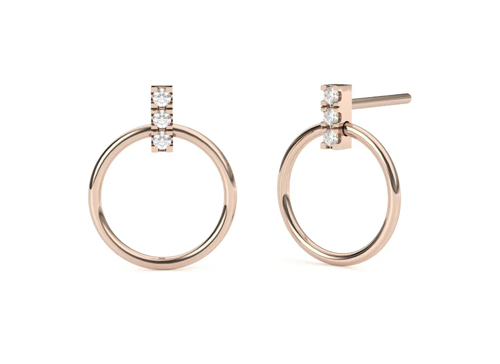TRINELLE-circular loop earrings suspended from diamond-accented vertical bars - VER1263