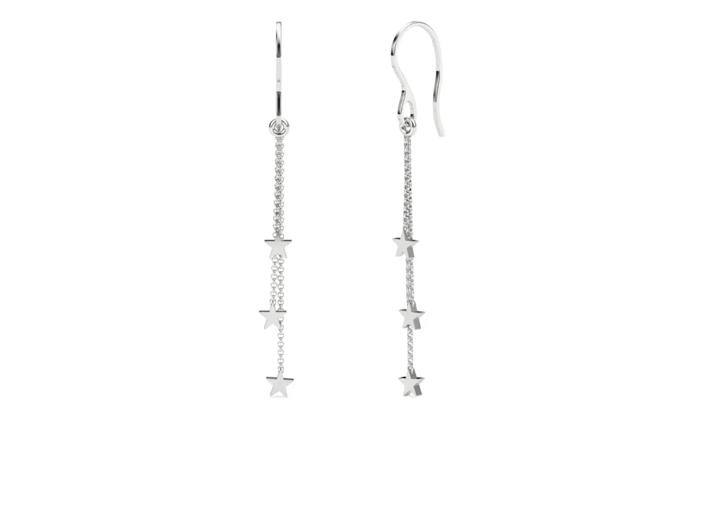 STELLARA-celestial drop earring style featuring twin chains adorned with shimmering star charms in symmetrical alignment - VER1275 (White)