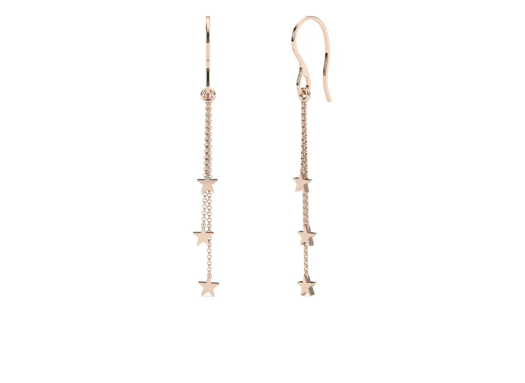 STELLARA-celestial drop earring style featuring twin chains adorned with shimmering star charms in symmetrical alignment - VER1275