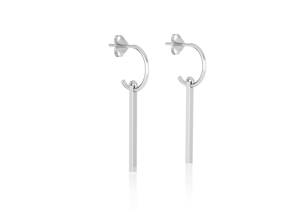 BARVELLE-earrings feature open loop with a dangling vertical bar - VER1276 (White)