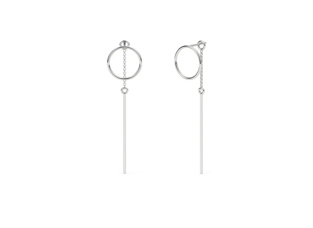 ORIVYN-earrings feature vertical bar charms suspended over circular rings - VER1279 (White)