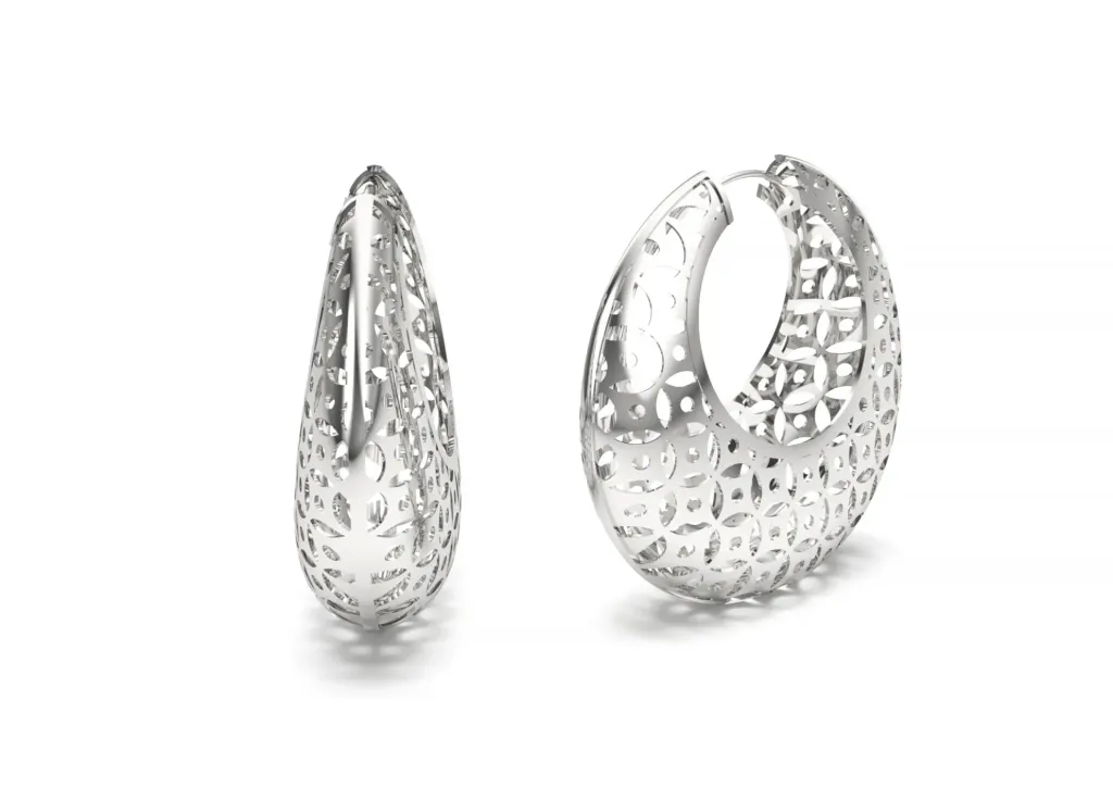 KERNEL - A pair of wide hoop earrings with an intricate filigree pattern-VER6198 (White)
