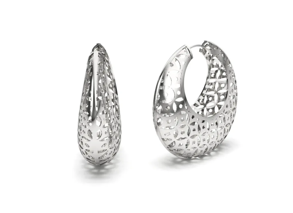 KERNEL - A pair of wide hoop earrings with an intricate filigree pattern-VER6198 (White)