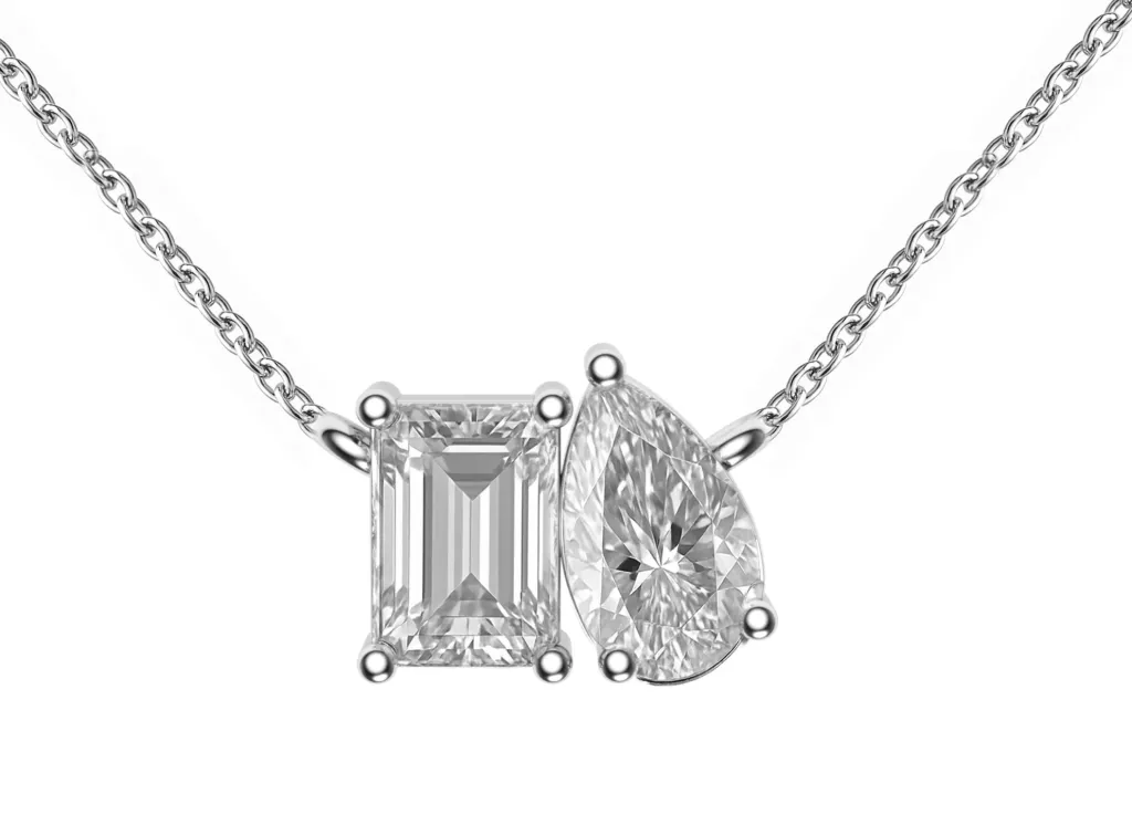 DYMERA — Emerald and pear-cut diamond Toi et Moi pendant-VPD53918 (White)