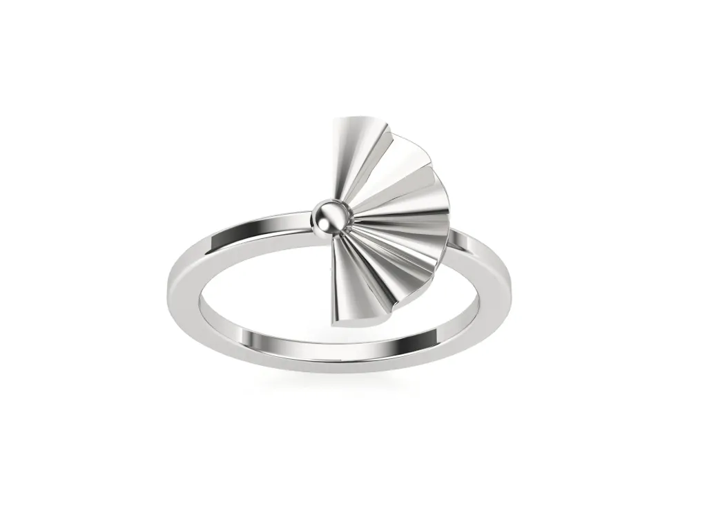 FANIQUE-a sculptural ring style featuring a fan-shaped motif with radiating segments and a central connector - VR1174