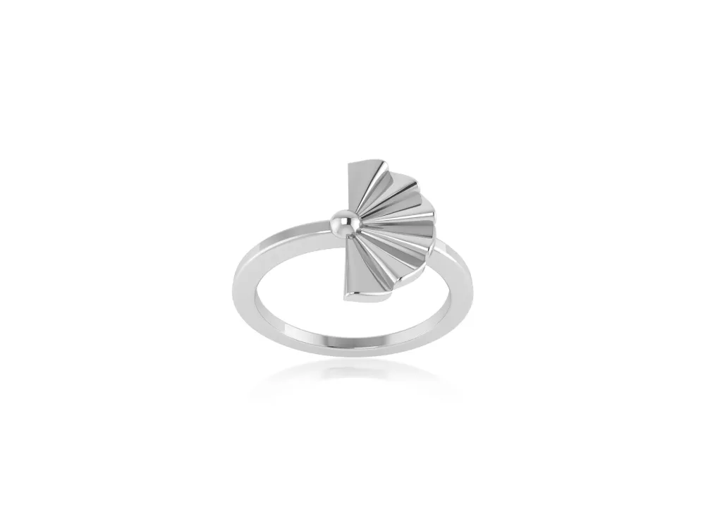 FANIQUE-a sculptural ring style featuring a fan-shaped motif with radiating segments and a central connector - VR1174