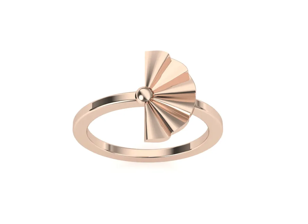 FANIQUE-a sculptural ring style featuring a fan-shaped motif with radiating segments and a central connector - VR1174