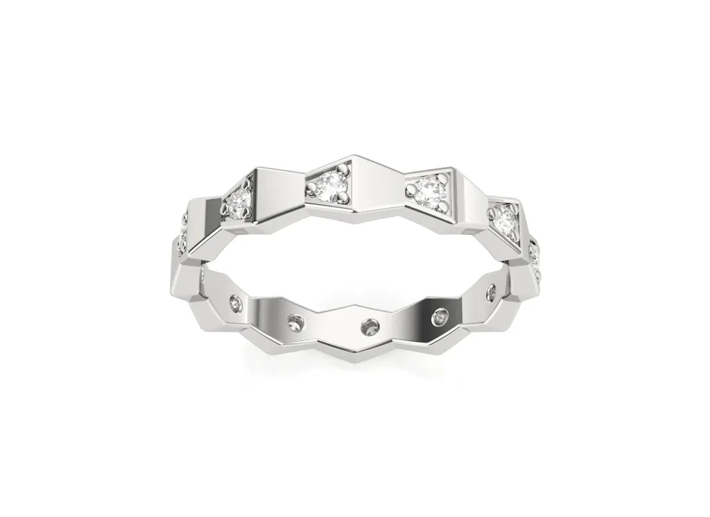 ZIGLARE-a zigzag ring style with baguette-set diamonds nestled in angular peaks and circular cutouts for comfort - VR1317 (White)