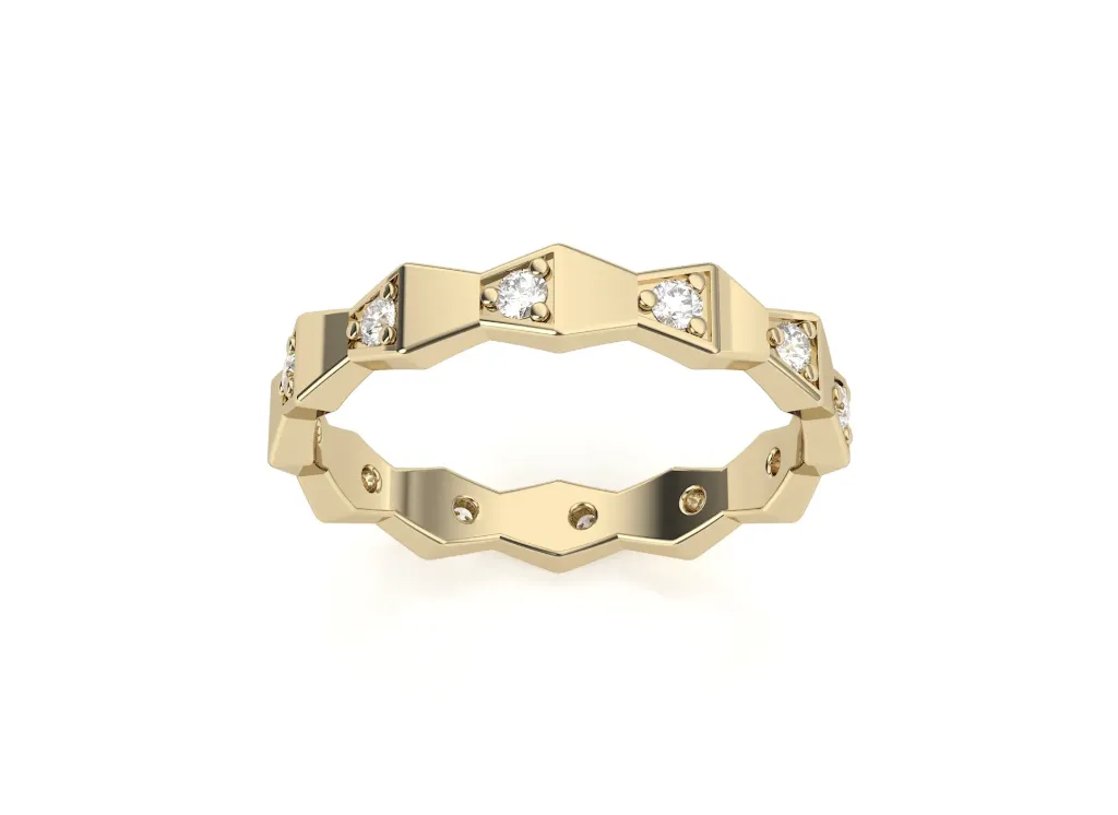 ZIGLARE-a zigzag ring style with baguette-set diamonds nestled in angular peaks and circular cutouts for comfort - VR1317