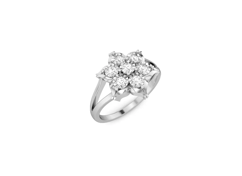 PETALUX-a split-shank ring style with a central floral diamond cluster arranged in symmetrical elegance - VR1361 (White)