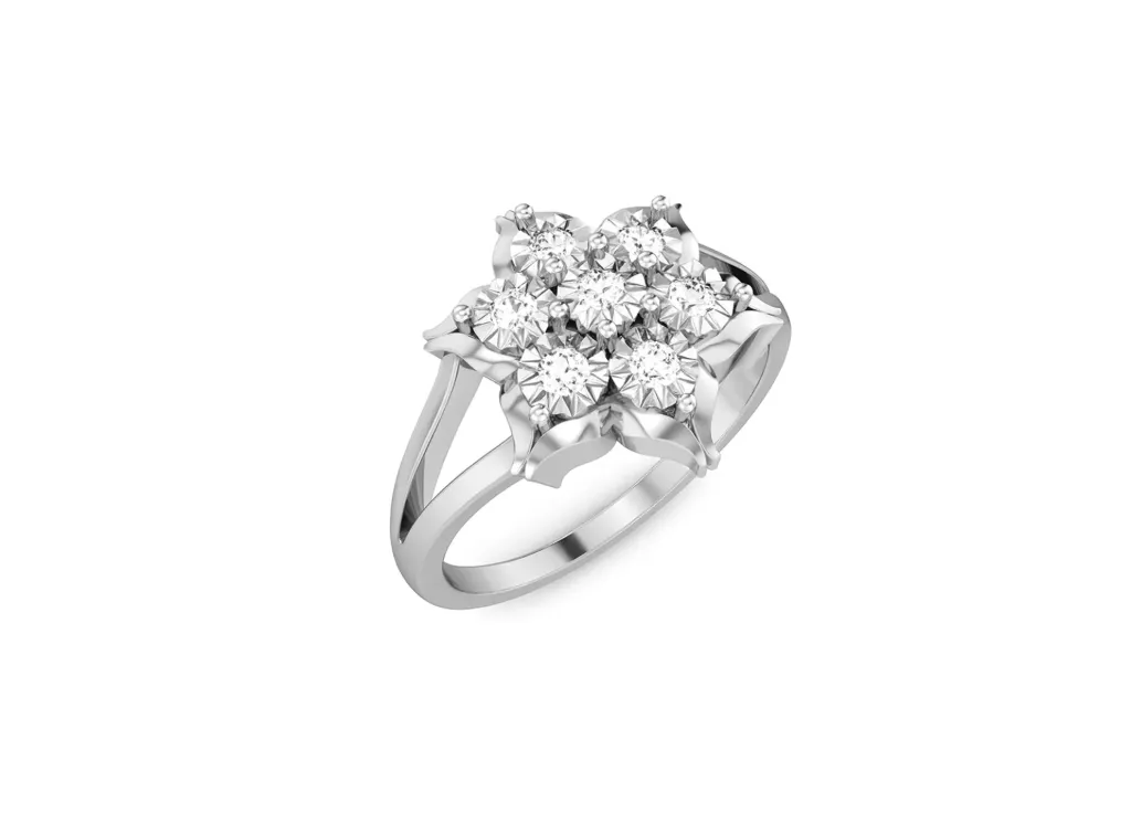 PETALUX-a split-shank ring style with a central floral diamond cluster arranged in symmetrical elegance - VR1361