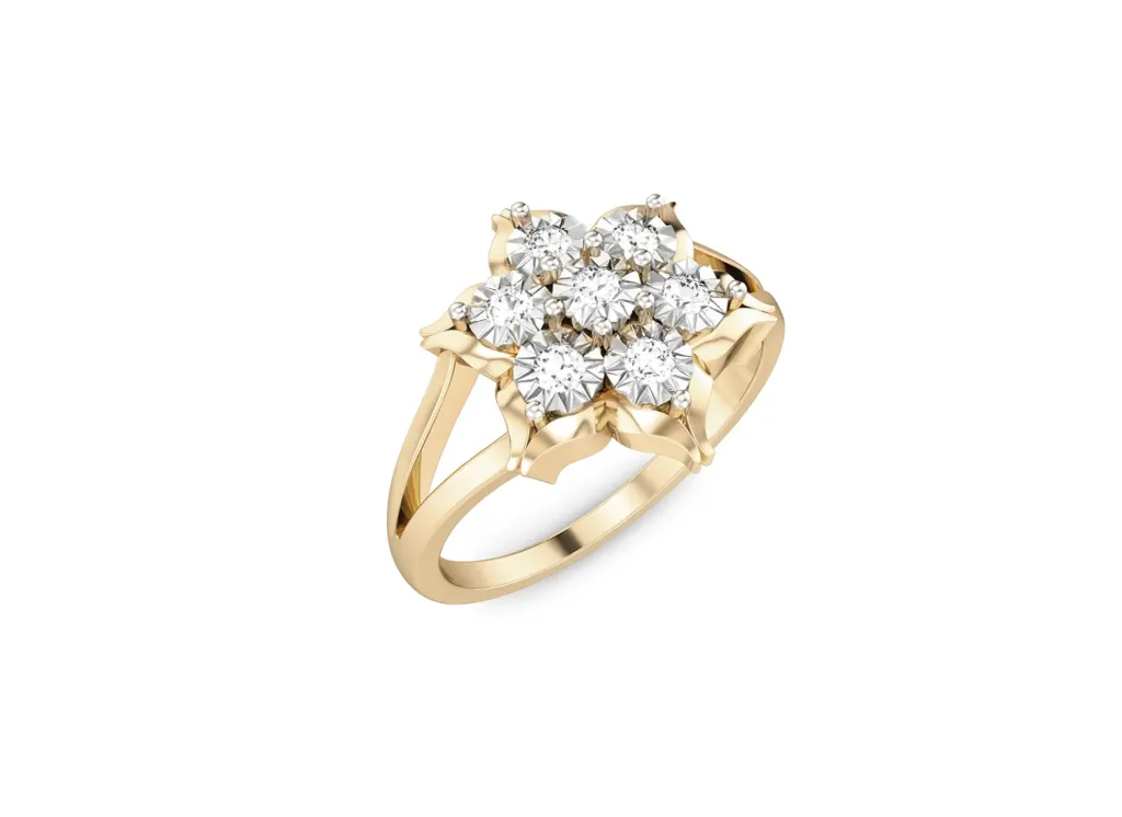 PETALUX-a split-shank ring style with a central floral diamond cluster arranged in symmetrical elegance - VR1361