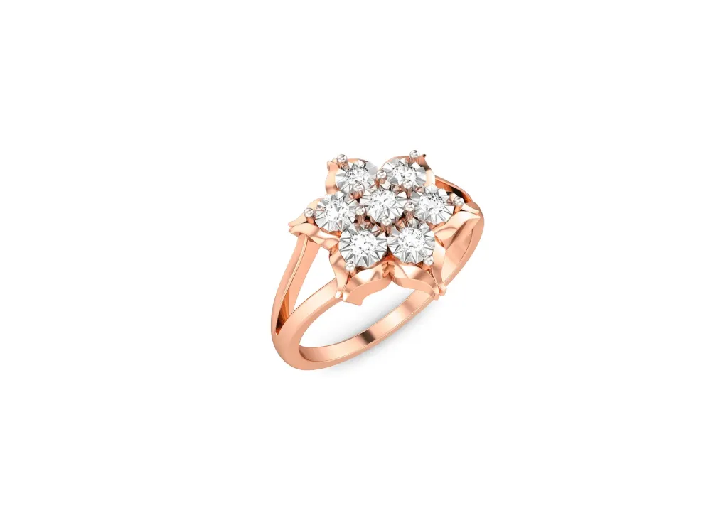PETALUX-a split-shank ring style with a central floral diamond cluster arranged in symmetrical elegance - VR1361