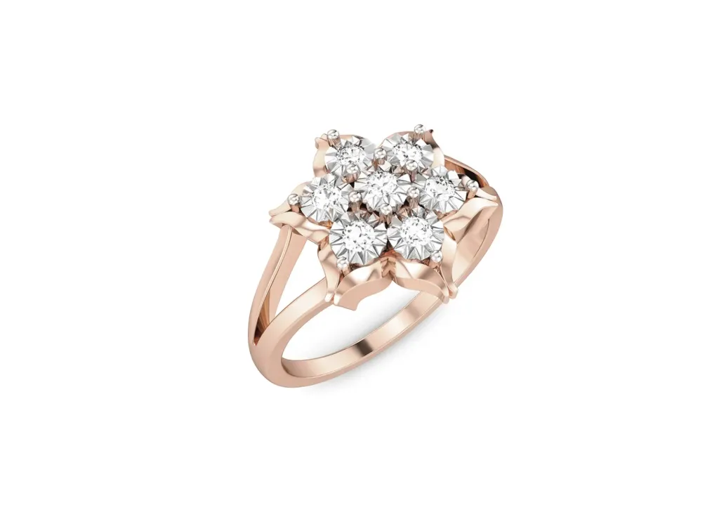 PETALUX-a split-shank ring style with a central floral diamond cluster arranged in symmetrical elegance - VR1361
