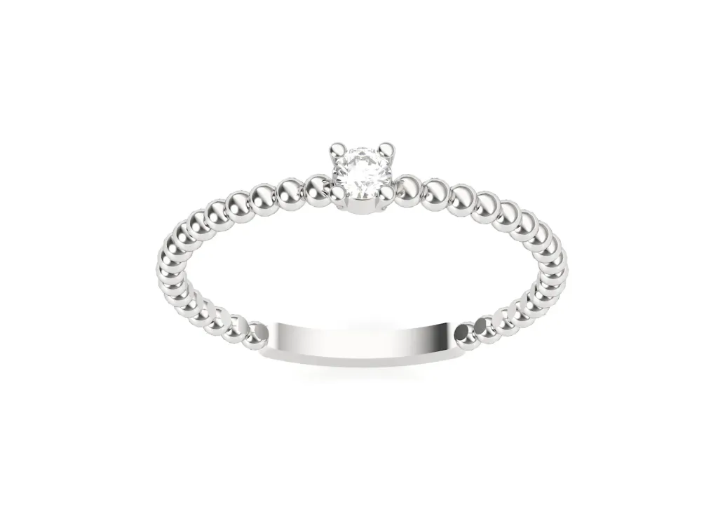 BEADORA-a beaded band ring style with a central prong-set diamond for classic elegance - VR1692 (White)