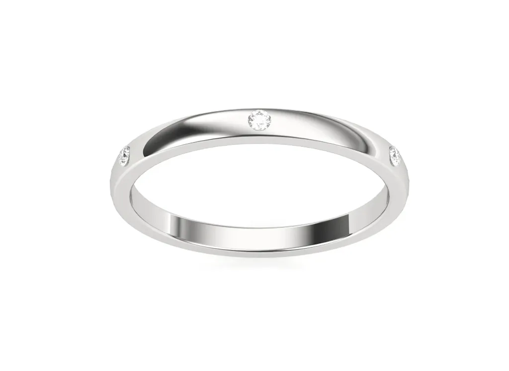 BANDORA-a minimalist band ring style with five evenly spaced embedded diamonds in flush setting - VR1959