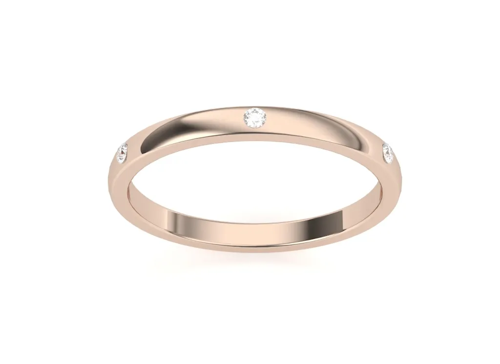 BANDORA-a minimalist band ring style with five evenly spaced embedded diamonds in flush setting - VR1959
