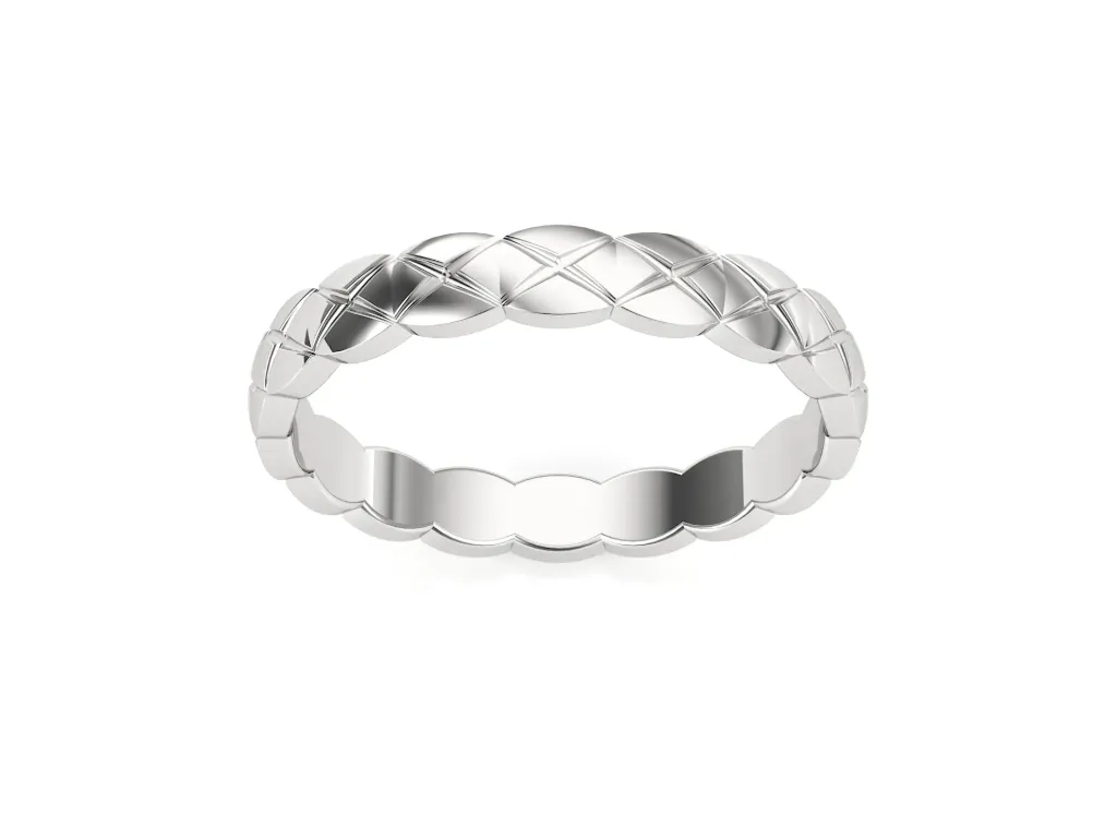 QUILTARA-a textured ring style featuring intersecting diagonal lines forming a diamond-patterned surface - VR1960