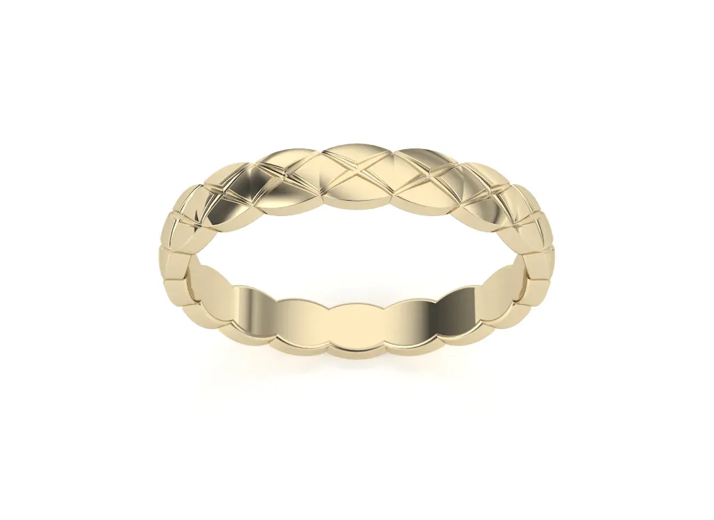 QUILTARA-a textured ring style featuring intersecting diagonal lines forming a diamond-patterned surface - VR1960