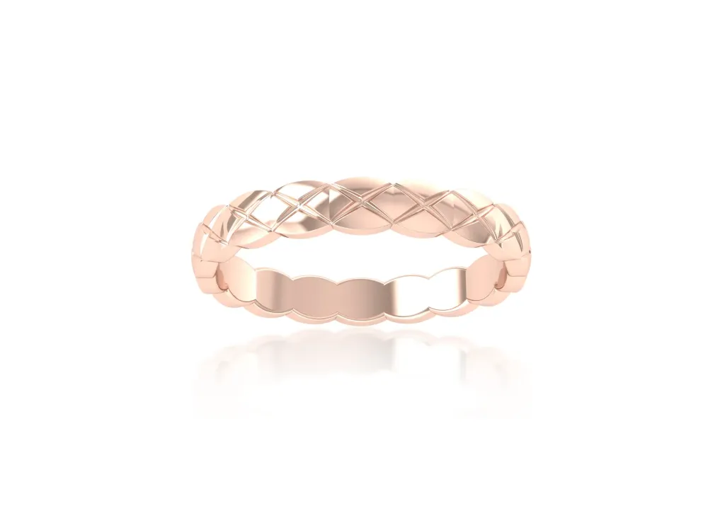 QUILTARA-a textured ring style featuring intersecting diagonal lines forming a diamond-patterned surface - VR1960