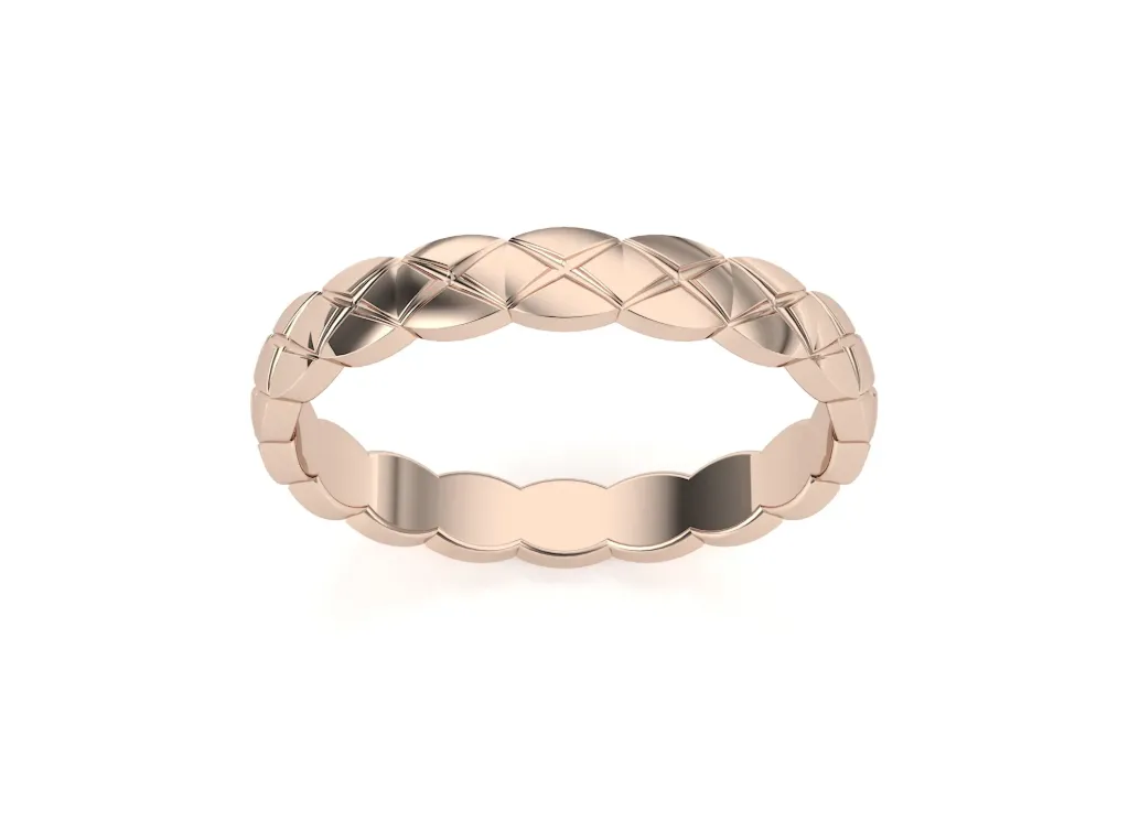 QUILTARA-a textured ring style featuring intersecting diagonal lines forming a diamond-patterned surface - VR1960