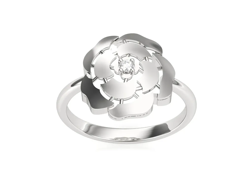 FLORÉLIA-a silver ring style with a layered floral centerpiece and a central gemstone set in polished elegance - VR1961