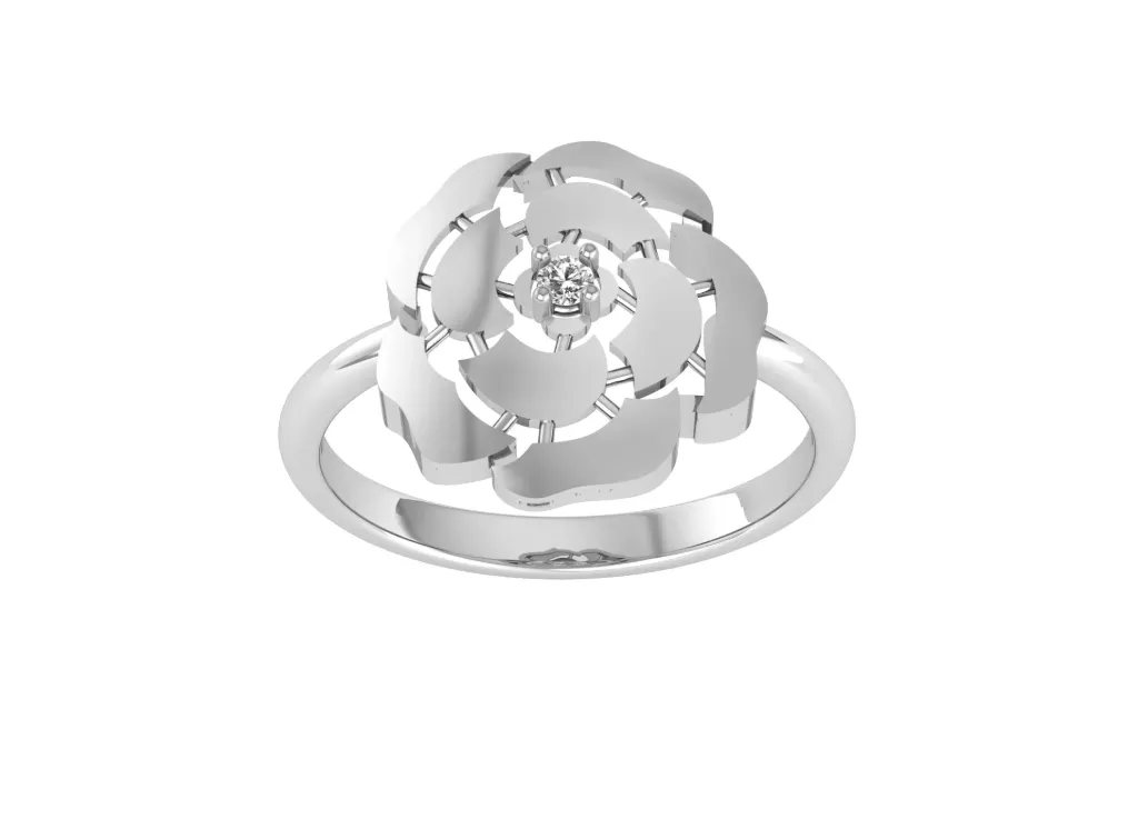 FLORÉLIA-a silver ring style with a layered floral centerpiece and a central gemstone set in polished elegance - VR1961 (White)