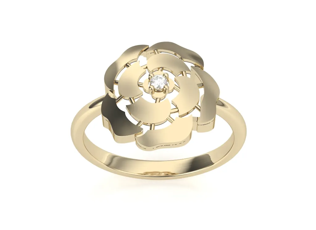 FLORÉLIA-a silver ring style with a layered floral centerpiece and a central gemstone set in polished elegance - VR1961