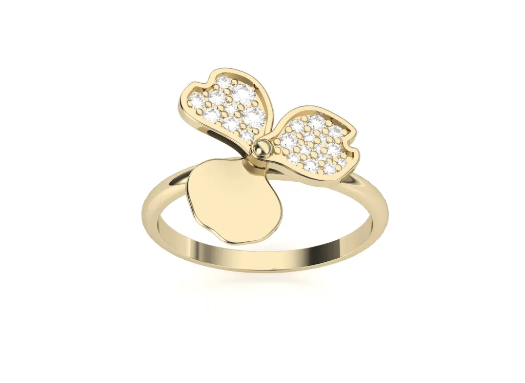 TRIBLOOM-ring style with a trio of petal-like segments—two encrusted with stones, one polished, joined by a central bead - VR1963