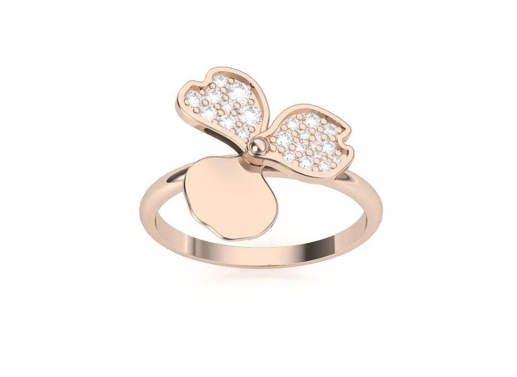 TRIBLOOM-ring style with a trio of petal-like segments—two encrusted with stones, one polished, joined by a central bead - VR1963