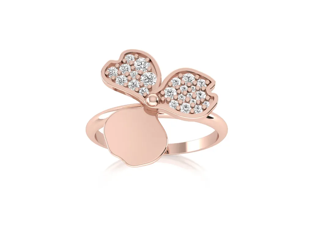 TRIBLOOM-ring style with a trio of petal-like segments—two encrusted with stones, one polished, joined by a central bead - VR1963
