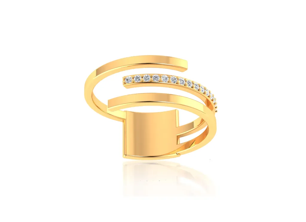 TRISPARK-a modern spiral ring style featuring three sleek bands, one adorned with a row of sparkling stones - VR1967