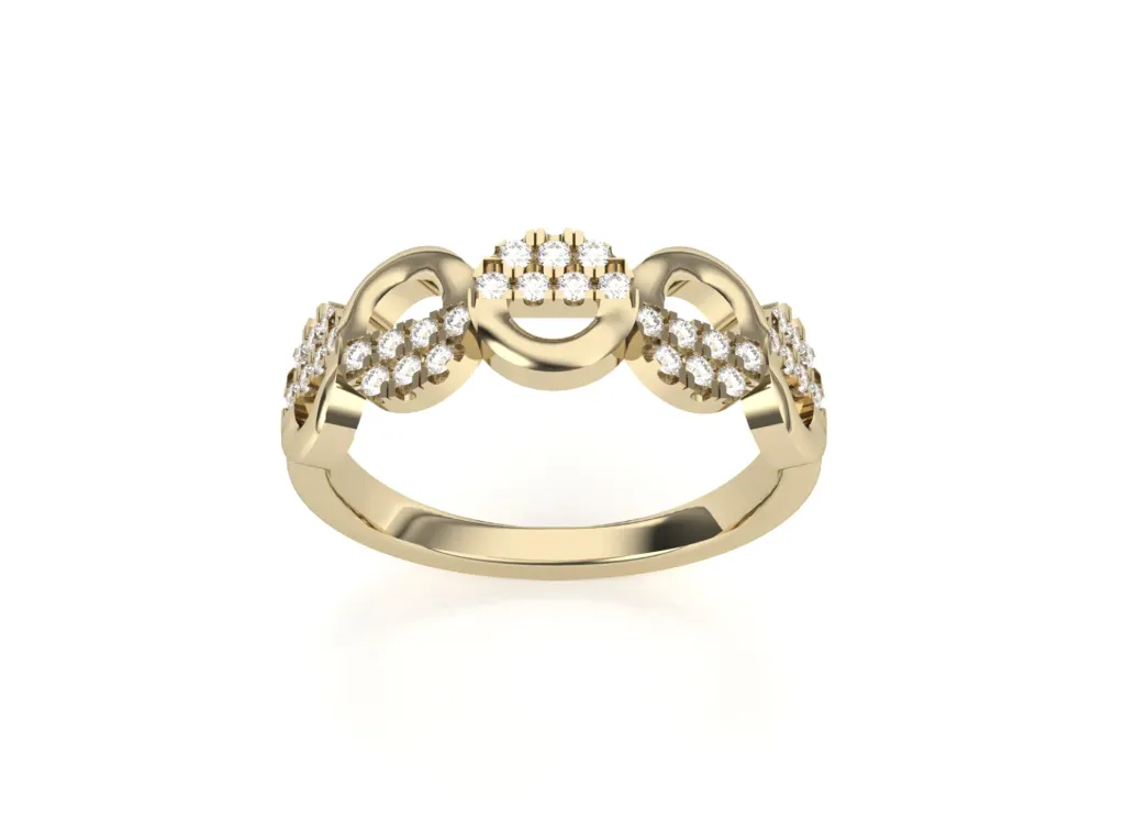 LOOPLUMÉ-ring style featuring a central diamond cluster flanked by two symmetrical loops adorned with stones - VR1969