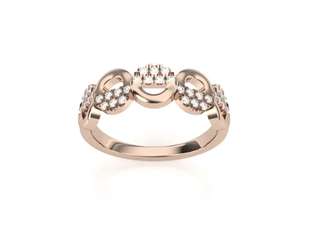 LOOPLUMÉ-ring style featuring a central diamond cluster flanked by two symmetrical loops adorned with stones - VR1969