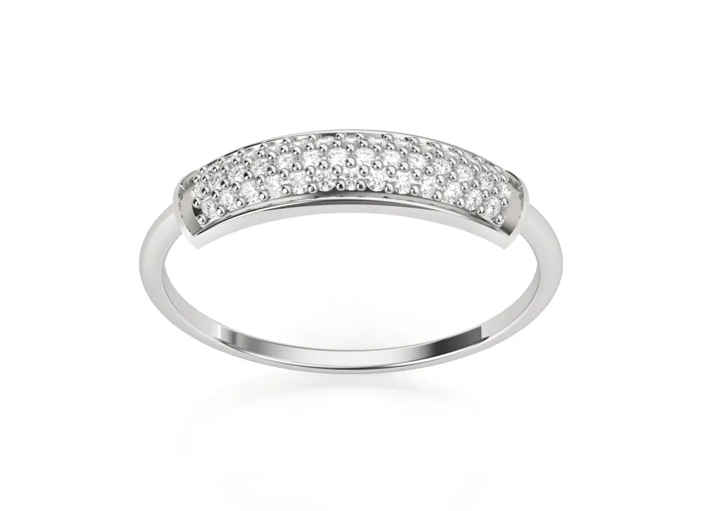 TRILUMÉ-a curved top featuring three rows of round-cut diamonds on a sleek band - VR1971