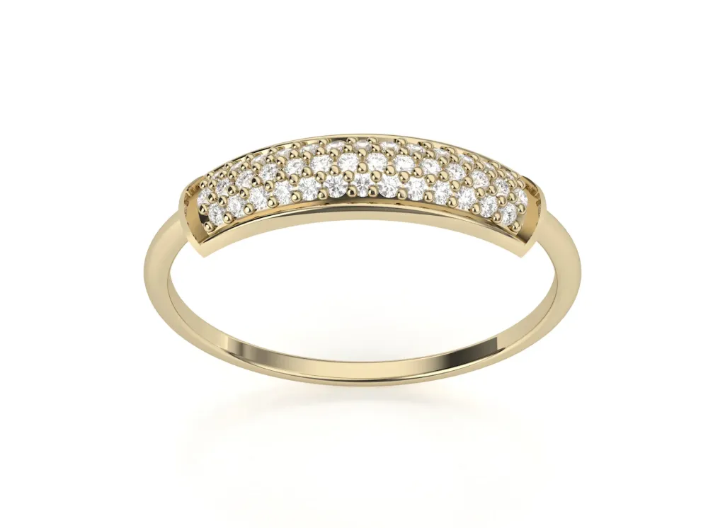 TRILUMÉ-a curved top featuring three rows of round-cut diamonds on a sleek band - VR1971