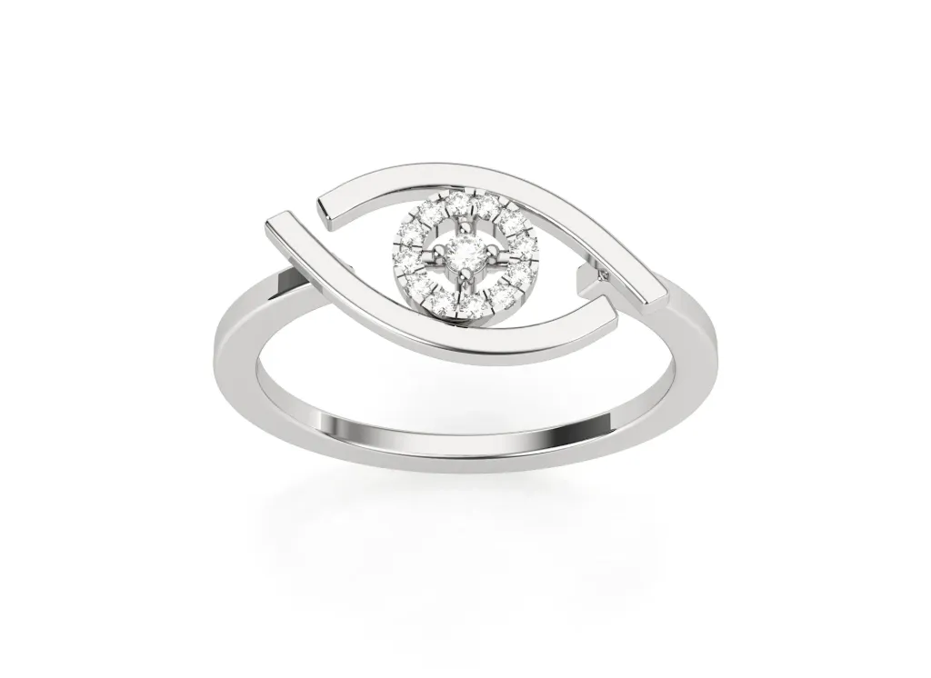 OCULARA-ring style with an almond-shaped frame encircling a central diamond cluster, evoking the form of an eye - VR1974