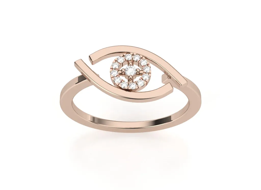 OCULARA-ring style with an almond-shaped frame encircling a central diamond cluster, evoking the form of an eye - VR1974