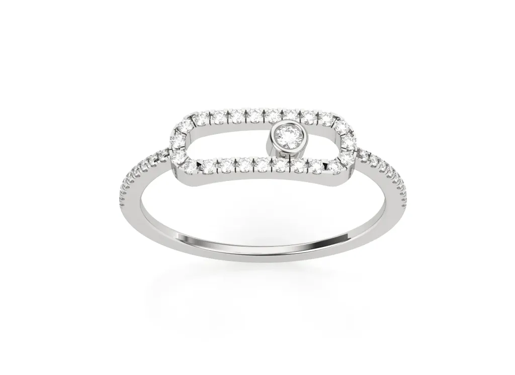 OVALUXE-ring style featuring an elongated oval loop encrusted with diamonds, framing a bezel-set central gem - VR1975