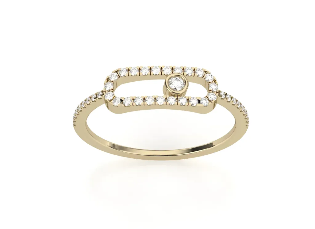 OVALUXE-ring style featuring an elongated oval loop encrusted with diamonds, framing a bezel-set central gem - VR1975
