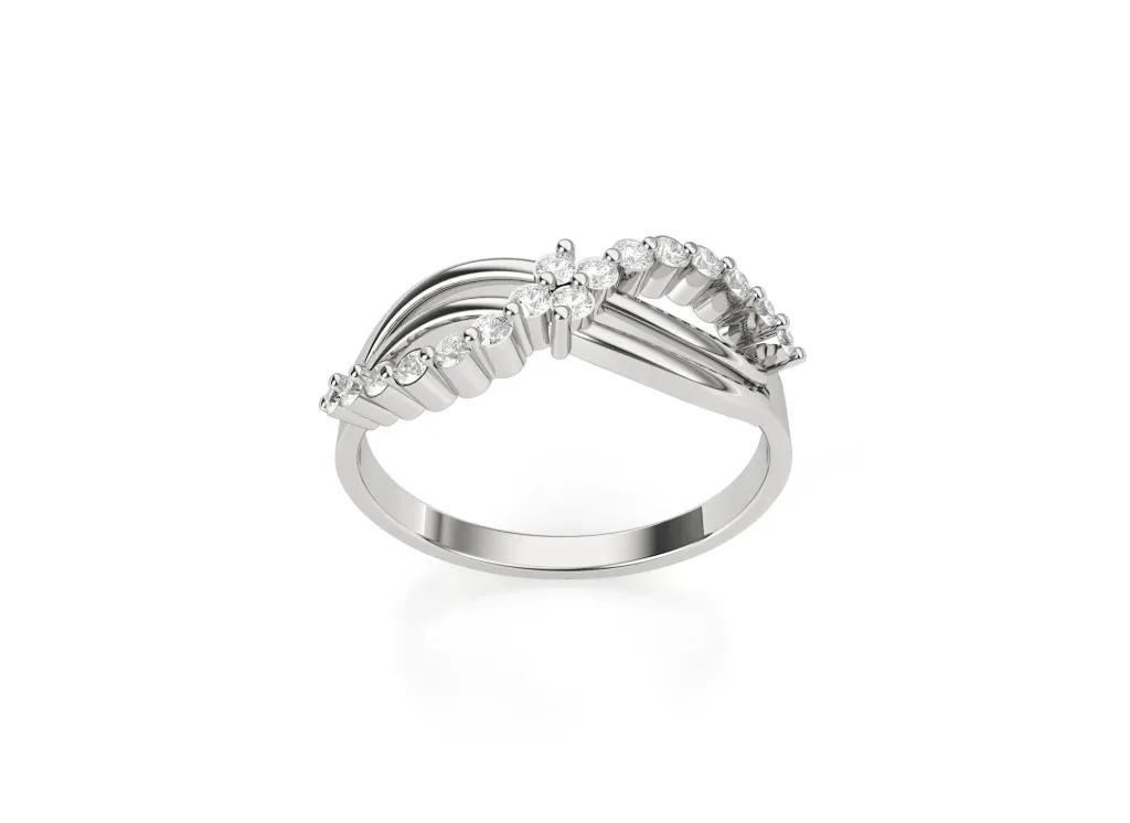 CREST-adorned with flowing sculptural curves, crowned by a graduated arrangement of diamonds that rise elegantly across the top in this ring - VR2578