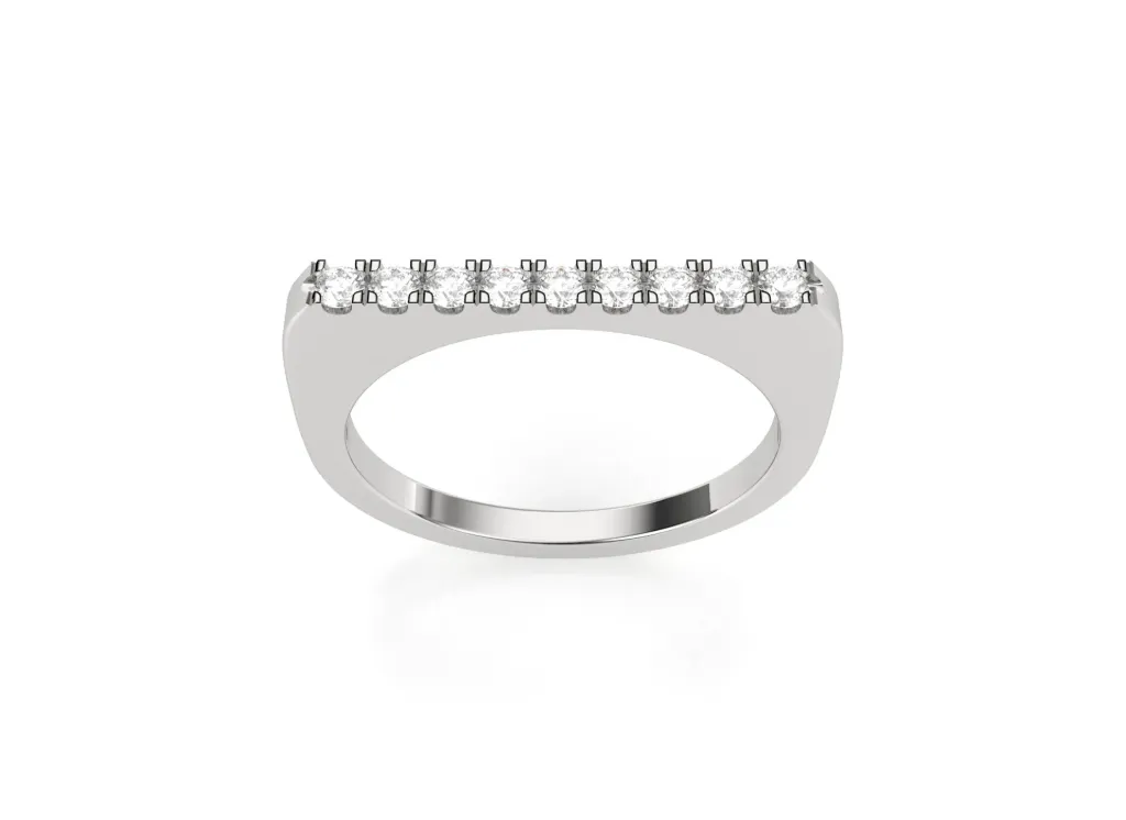 RECTURO-flat rectangular ring with a row of diamonds on top - VR87728 (White)
