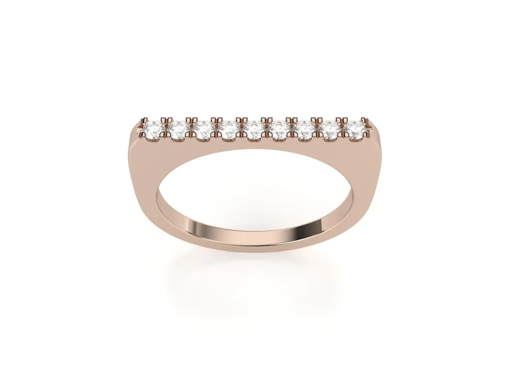 RECTURO-flat rectangular ring with a row of diamonds on top - VR87728