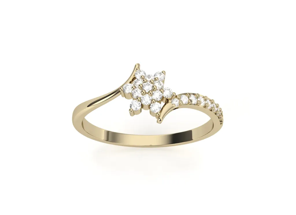 FLORARA-ring featuring a central floral diamond cluster with an accented band of smaller stones - VR87734