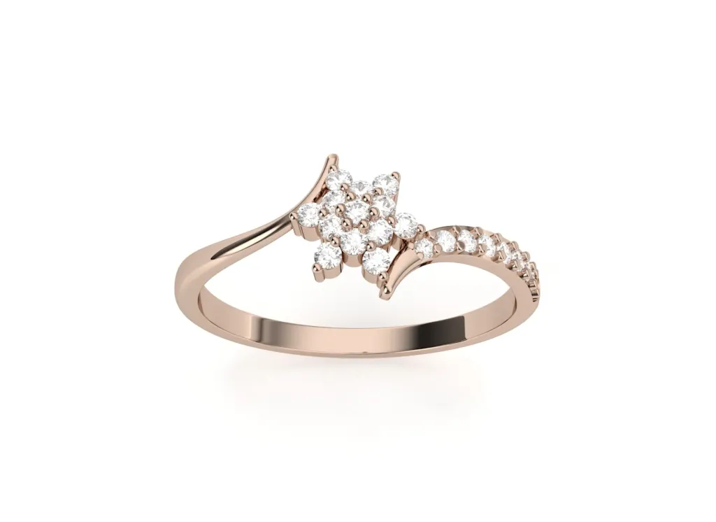 FLORARA-ring featuring a central floral diamond cluster with an accented band of smaller stones - VR87734