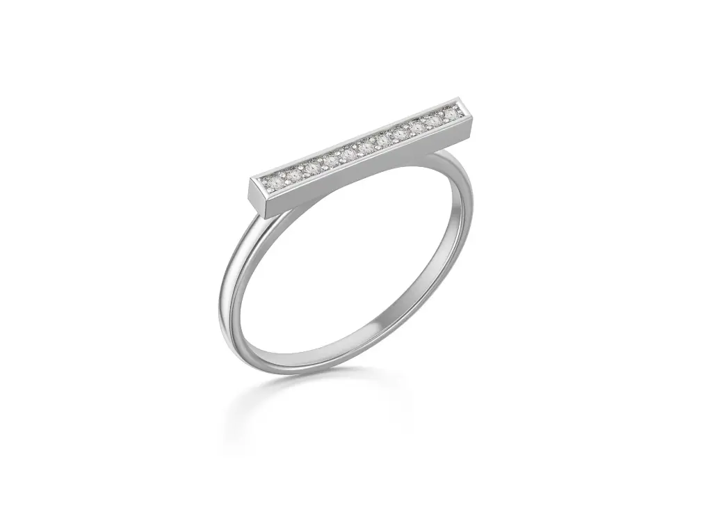 POISE — Diamond-studded bar ring-VR1104 (White)