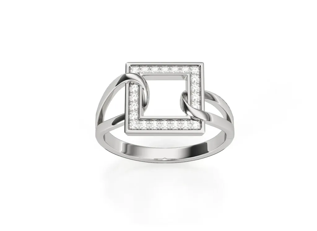 FRAME - Diamond halo frame ring set atop a bypass band-VR1316 (White)