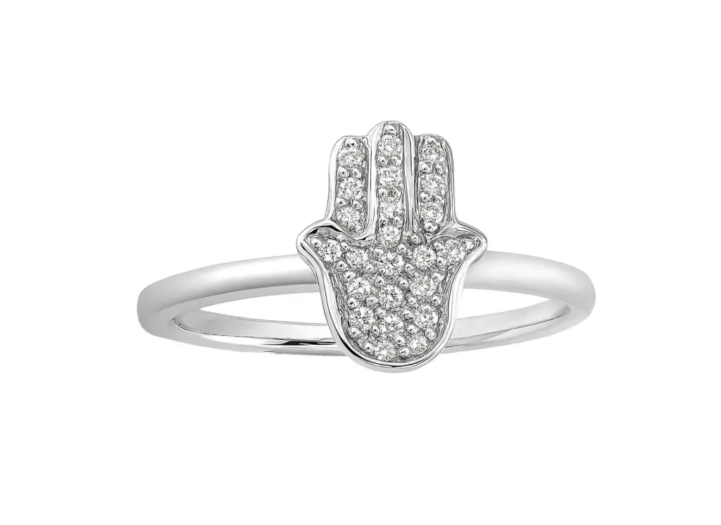 EZRAH - Diamond-studded Hamsa motif ring-VR1319 (White)