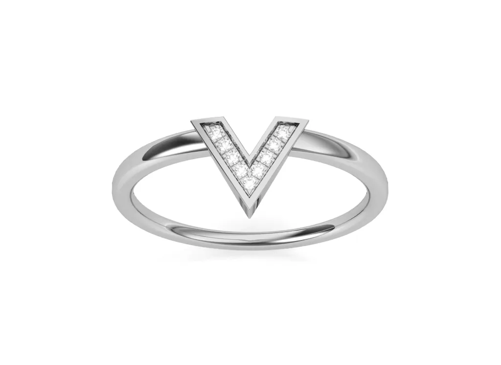 VERGE - Diamond studded V-shaped ring-VR1326 (White)