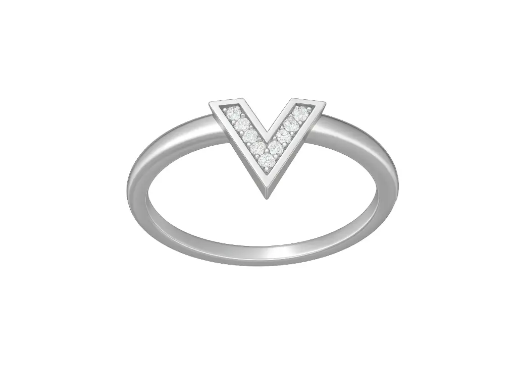 VERGE - Diamond studded V-shaped ring-VR1326 (White)